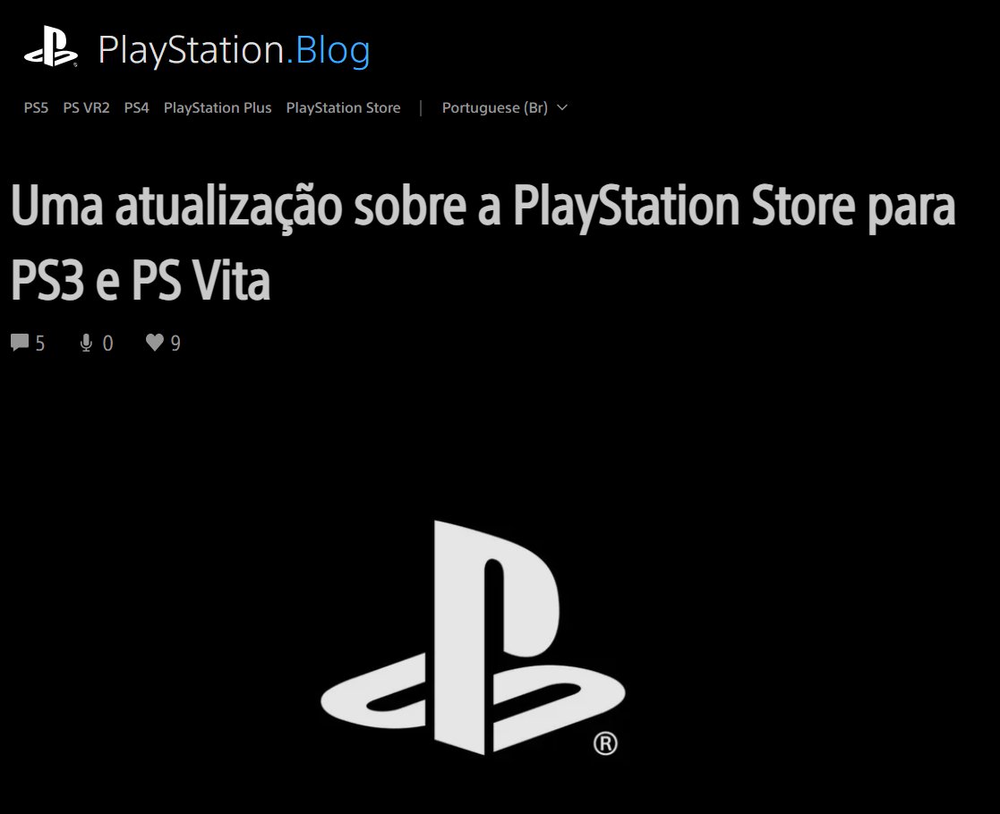 Postagem do blog da PlayStation sobre o fim das lojas de PS3 e PS Vita