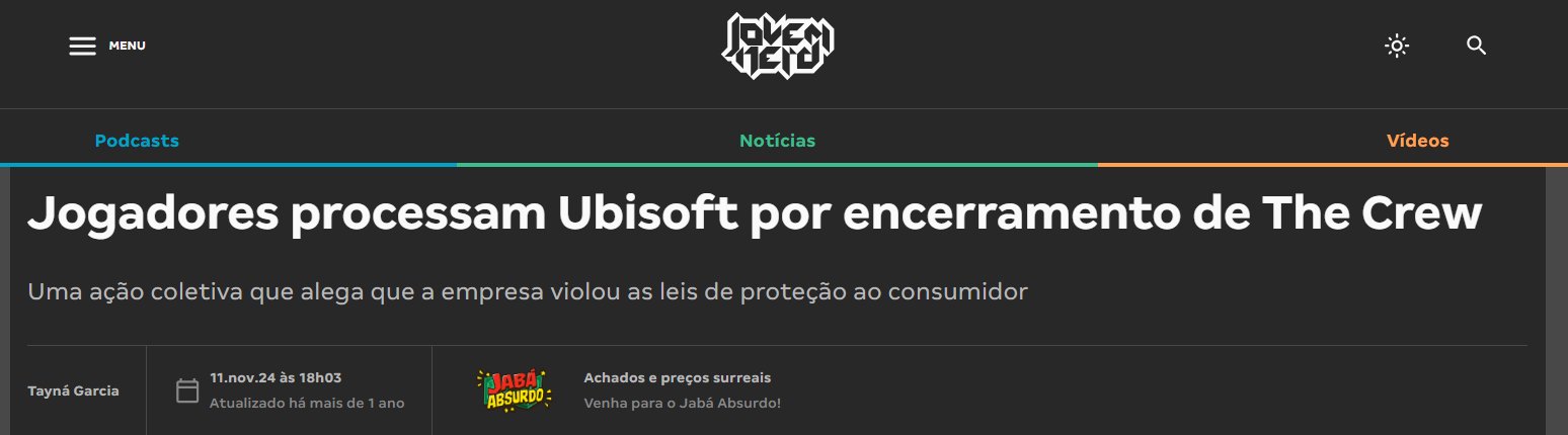 Postagem do JovemNerd sobre o fim de The Crew